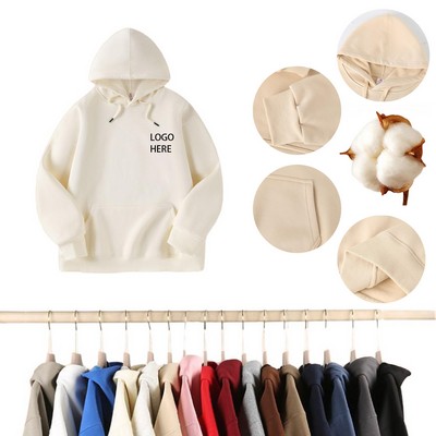 Unisex Fleece Pullover Hoodie Loose Fit Drop Shoulder Long Sleeve With Kangaroo Pocket